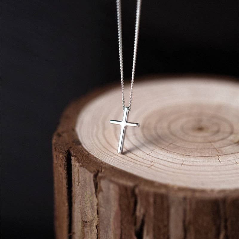 Dainty Jesus Cross Charm Pendant Necklace in 925 Sterling Silver