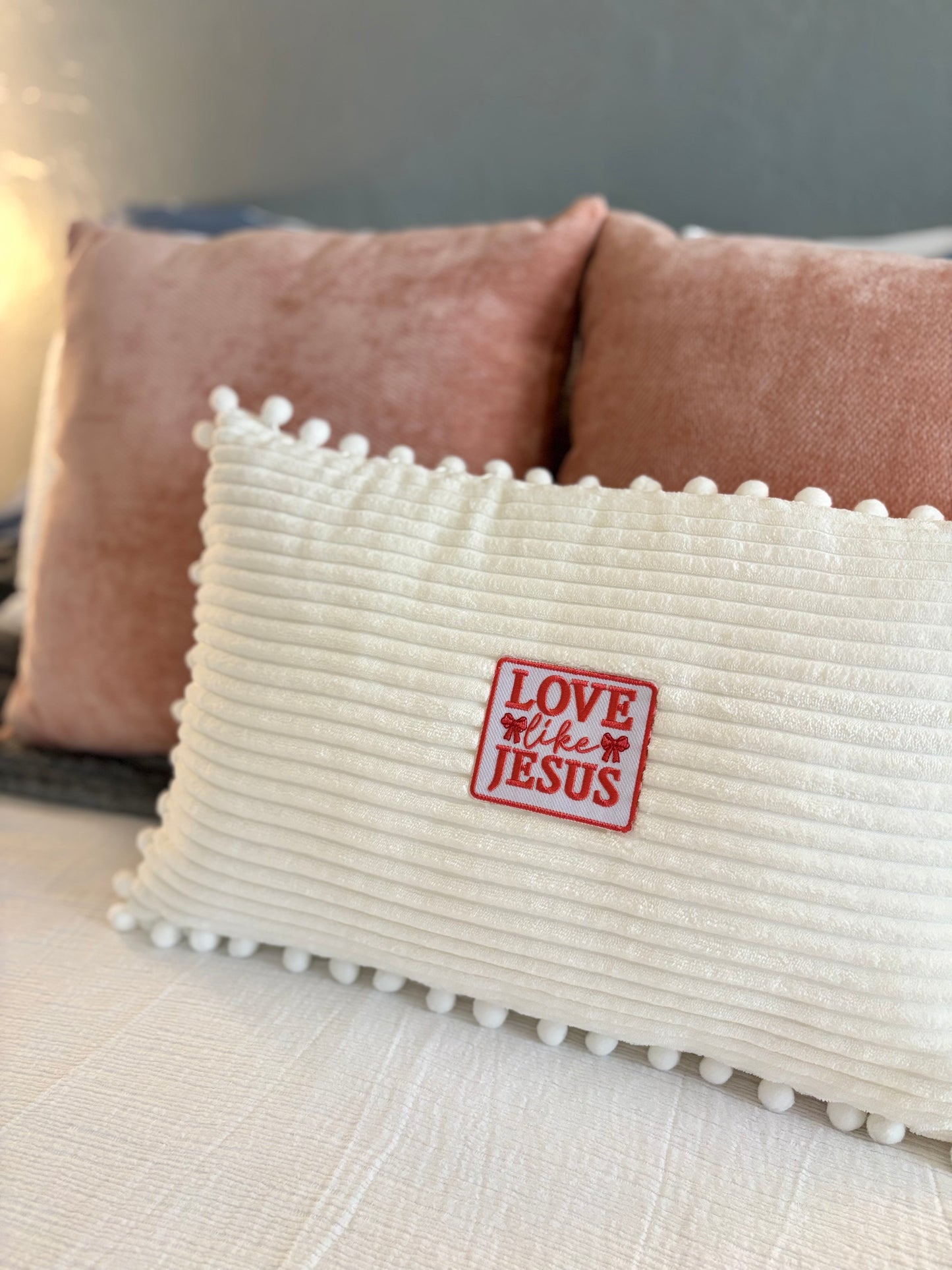 Love Like Jesus Bow Decor Pillow - White 12x20"