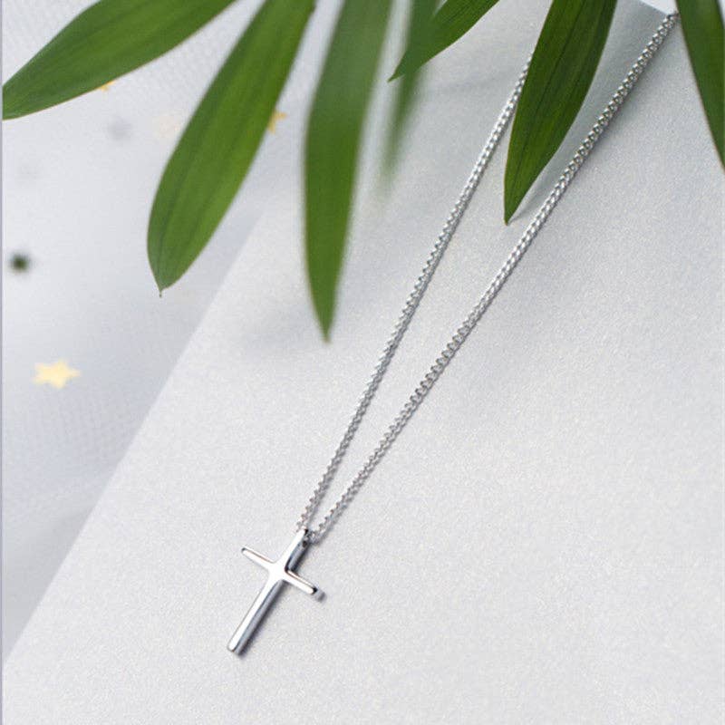 Dainty Jesus Cross Charm Pendant Necklace in 925 Sterling Silver