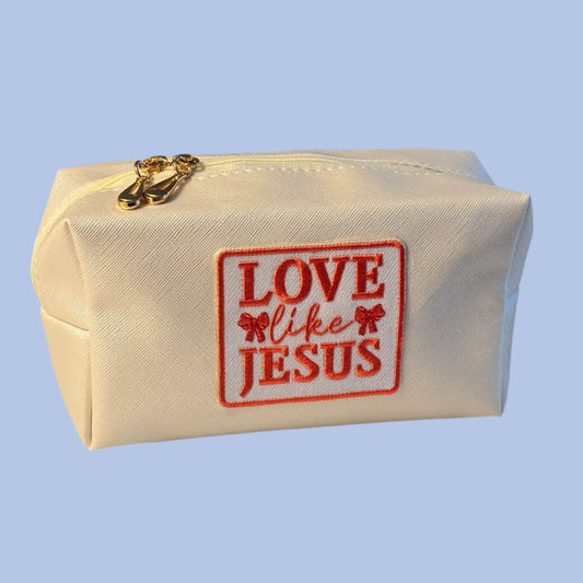 Love Like Jesus Bow Waterproof Cosmetic Bag - Ivory White