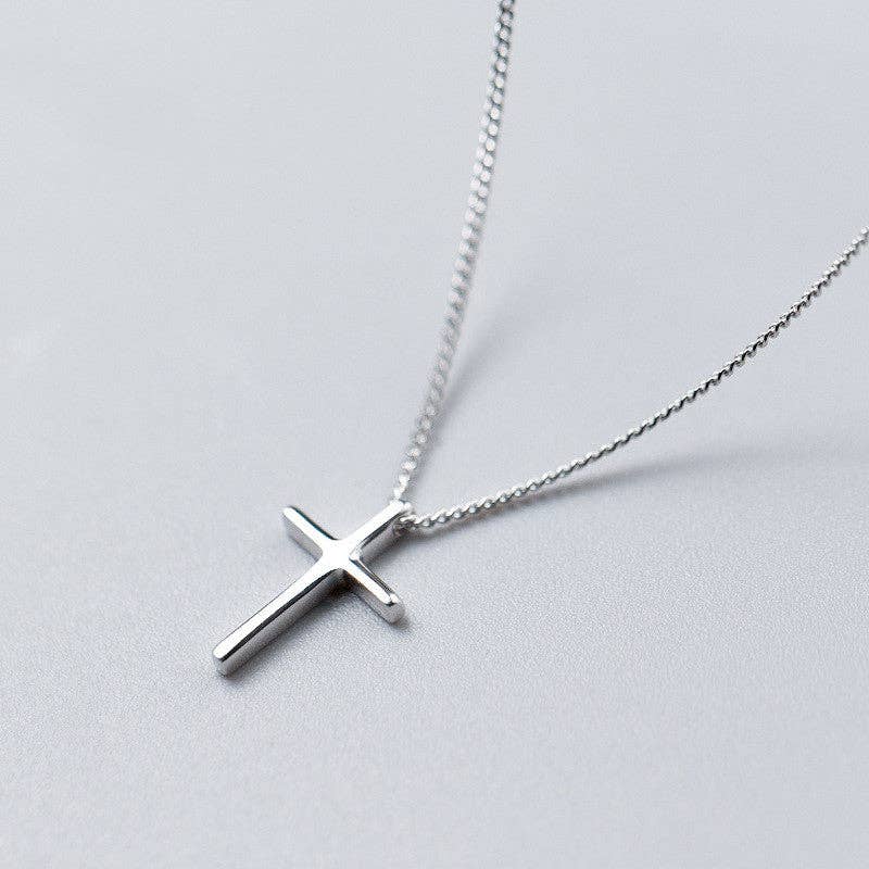 Dainty Jesus Cross Charm Pendant Necklace in 925 Sterling Silver